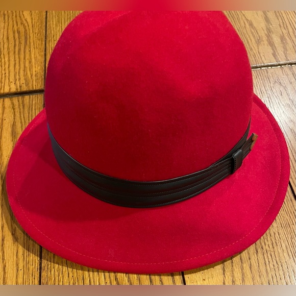 Doeskin Felt Geo.W. Bollman & Co Hat, 100% wool, cherry red, w/black strap - Picture 7 of 9